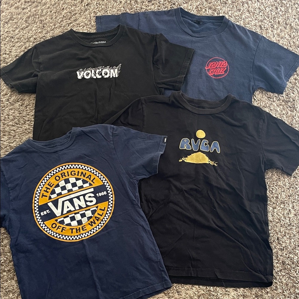 Set of 4 boys size medium shirts Volcom, Vans, RVCA, Santa Cruz